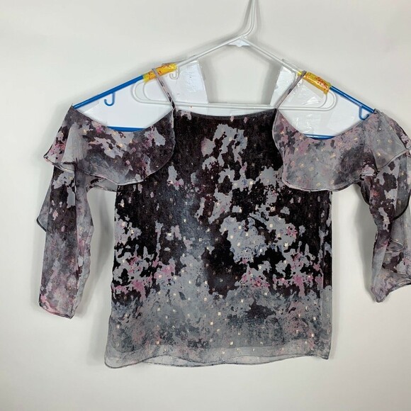 Bar III Blouse Women Medium Cold Shoulder Feminine Ruffles Muted Gray Pink - Picture 8 of 10